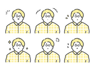 様々な表情をする男性のイラスト　セット