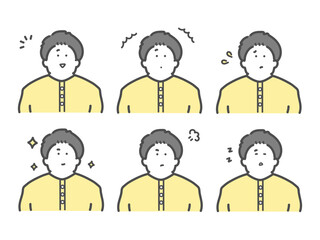 様々な表情をする男性のイラスト　セット