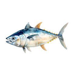 Fototapeta premium Watercolor illustration of tunas playing in the sea on white background