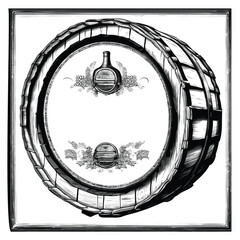 Barrel with Shield and Wreath in Old Engrave Style