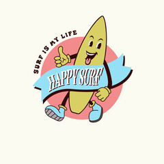 Happy Surf life funny cartoon typography