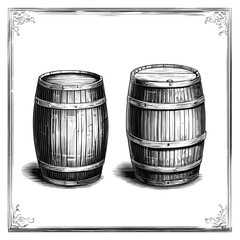 Two Barrels on Stand in Old Engrave Style