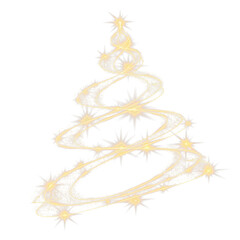 Double helix of fairy lights forming a Christmas tree shape on transparent background