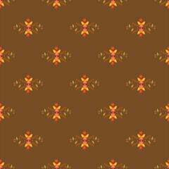 Cute colorful flowers on brown color background seamless pattern