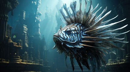 weird and creepy fish in the water, mysterious underwater creature concept, like underwater monsters
