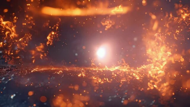 A bright rectangular frame of vivid orange flames against a dark background at night. The fiery shape illuminates its surroundings with flickering light, creating a mesmerizing and dynamic scene.