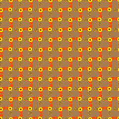 Cute colorful flowers on brown color background seamless pattern