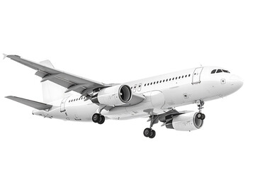 Fototapeta premium Isolated airplane on white background, aircraft flying in clear sky
