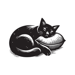 A Cat Sleeping with Pillow vector. Sleeping cat. Silhouettes of black cats. Vector illustration
