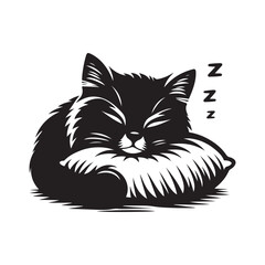 A Cat Sleeping with Pillow vector. Sleeping cat. Silhouettes of black cats. Vector illustration