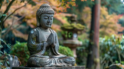 buddha statue in a beautiful garden