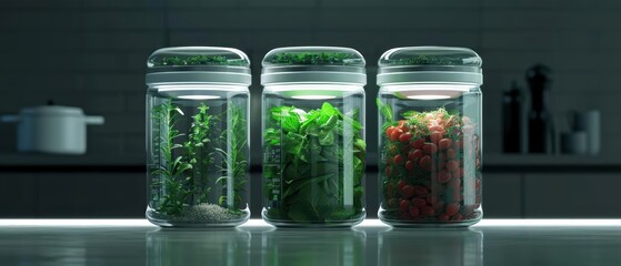 A futuristic food storage system uses enchanted containers that preserve freshness and protect against contamination with magical seals