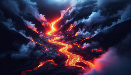 A glowing river of lava