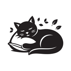 A Cat Sleeping with Pillow vector. Sleeping cat. Silhouettes of black cats. Vector illustration