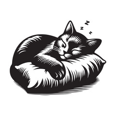 A Cat Sleeping with Pillow vector. Sleeping cat. Silhouettes of black cats. Vector illustration