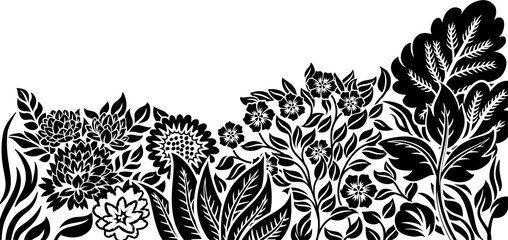 Flowers Pattern Flower Woodcut Engraved Abstract