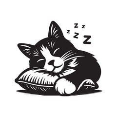 A Cat Sleeping with Pillow vector. Sleeping cat. Silhouettes of black cats. Vector illustration