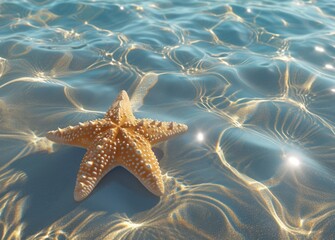 A cluster of starfish rests on a sandy beach, their vibrant colors contrasting with the muted hues of the shore.
