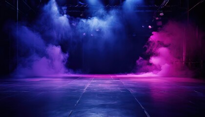 The image captures the vibrant energy of a live performance taking place on a stage bathed in ethereal blue lighting At the heart of the scene, a DJ booth stands as the command center, surrounded by