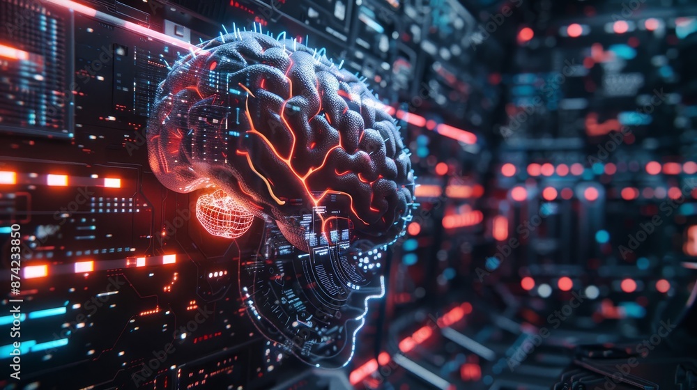 Poster holographic brain-computer interface for space exploration, advanced neural holography, futuristic s