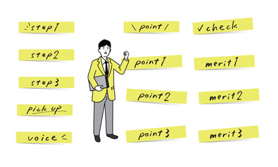 かわいい手書きの英語文字入りのふせん素材セット、ベクター © tiquitaca