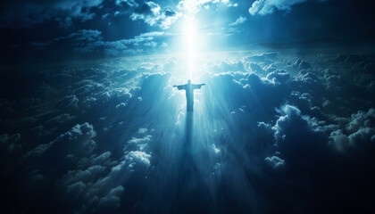 The ascension of Jesus Christ depicted in a celestial scene.