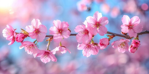 Obraz premium Close-up of cherry blossoms blooming in the springtime sun