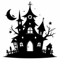 black fairy halloween witch house black vector silhouette