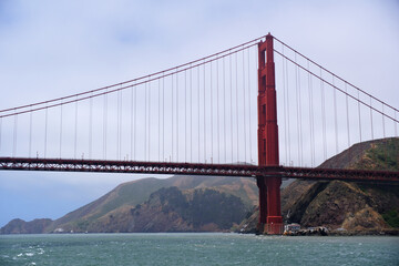 part of Golden Gate Bridge side view. In San Francisco
