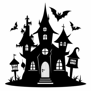 recommend clip art: black fairy halloween witch house black vector silhouette