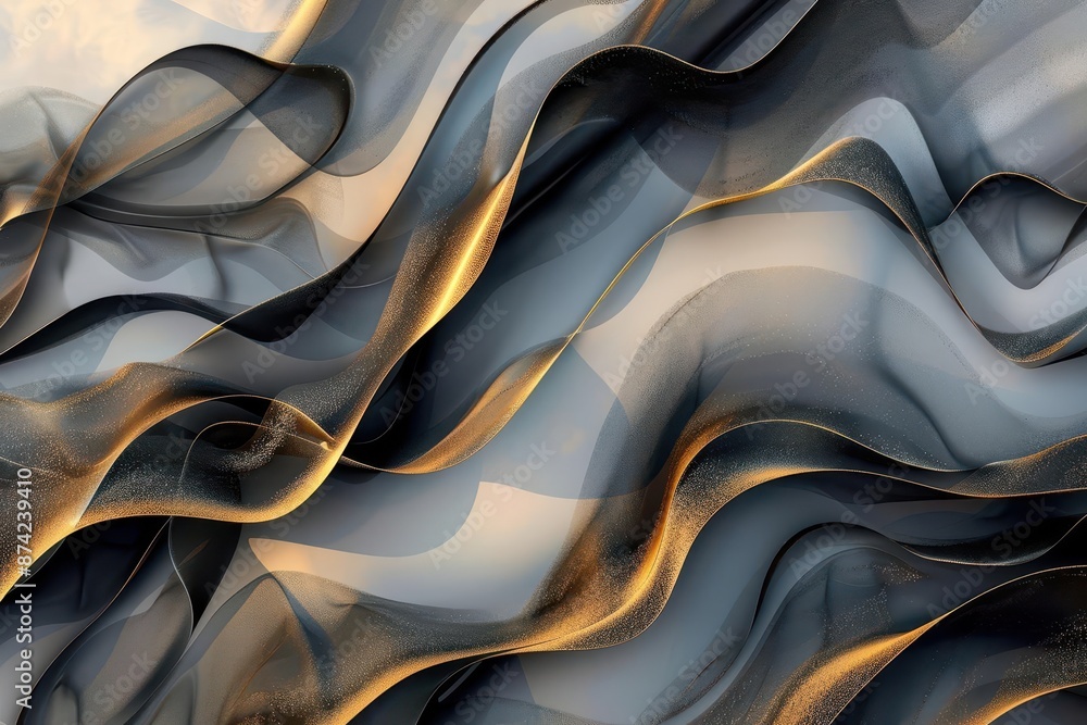 Aufkleber luxurious abstract composition with flowing black lines on a gradient backdrop accented with golden 