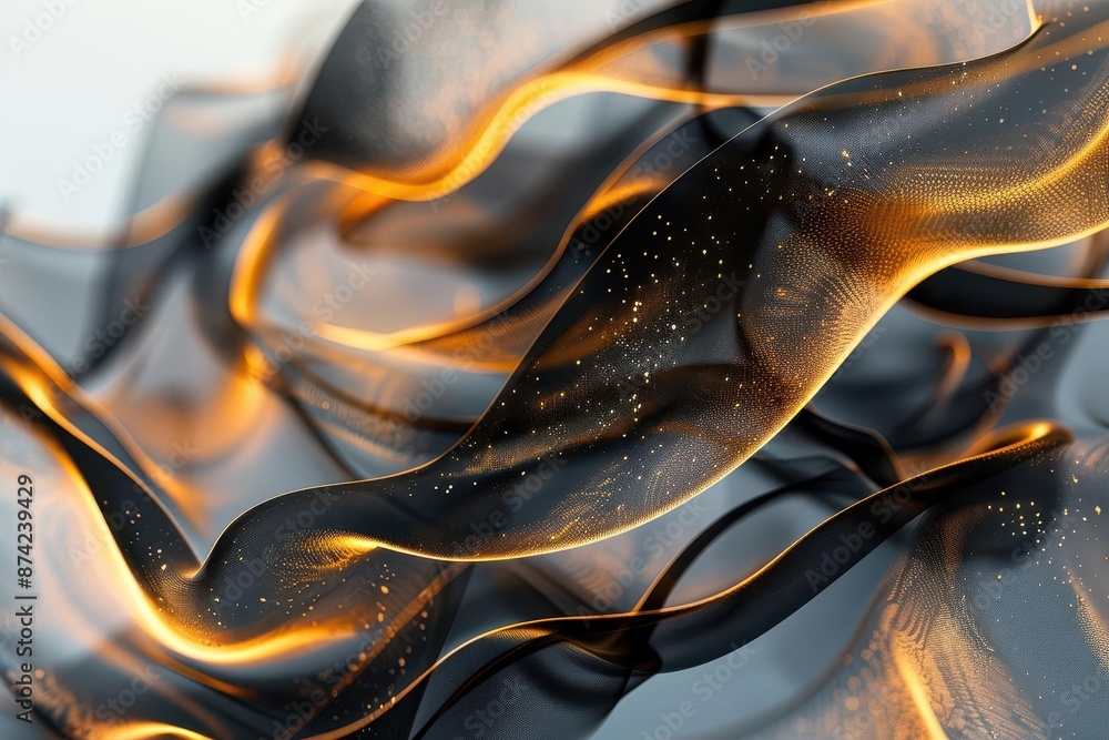 Aufkleber luxurious abstract composition with flowing black lines on a gradient backdrop accented with golden 