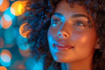 Fototapeta premium Close-up portrait of black woman with curly hair
