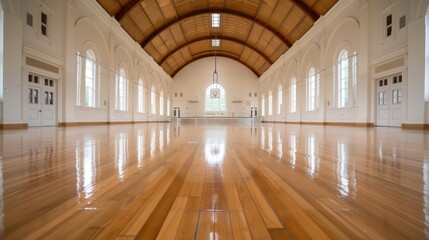 Naklejka premium The grand hall is versatile, hosting everything from banquets to basketball games, accommodating large crowds with ease with copy space
