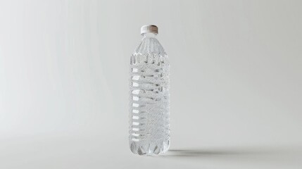 Lifelike 3D rendering of a plastic bottle with a childresistant cap and embossed label isolated on white background
