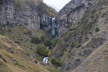 A waterfall in the misty mountains of Georgia 