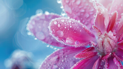 Fototapeta premium Vibrant Pink Ice Flower Macro with Crisp Blue Background