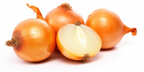Fresh yellow onions, isolated on white background