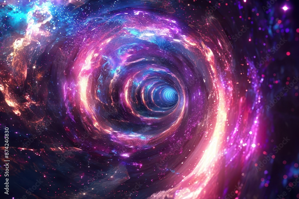 Poster mesmerizing 3d render of a cosmic hyperspace tunnel with swirling galaxies and bursting stars vibran