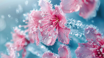 Fototapeta premium Vibrant Pink Ice Flower Macro with Crisp Blue Background