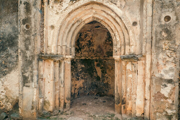 An Islamic alter on an Abandoned mosque on the Ruins of Gedi - A medieval Swahili coastal settlement in Arabuko Sokoke Forest Reserves in Malindi, Kenya
