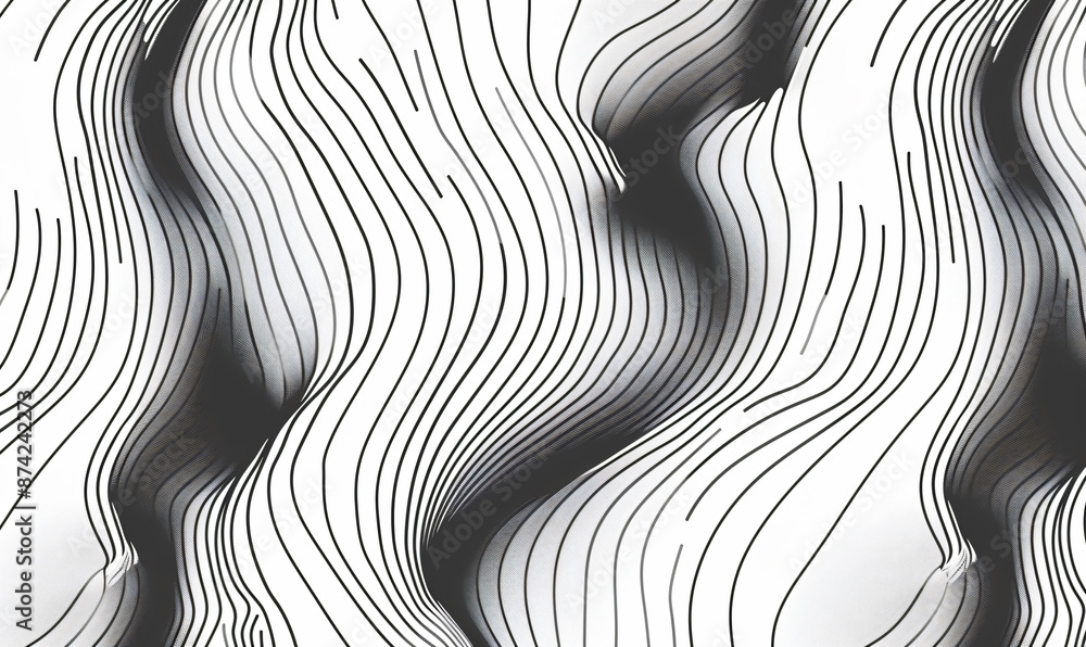Poster black and white background with diagonal wavy lines for design, vector illustration. abstract simple