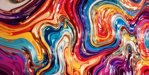 Obraz premium Captivating Abstract Art Featuring a Fluid Swirl of Pink, Orange, Blue & Yellow Shades in a Marble-like Pattern That Invokes a Sense of Movement & Artistic Expression