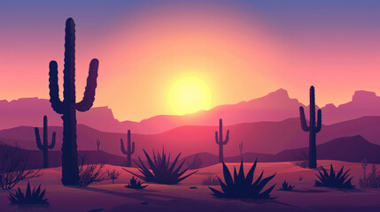 Desert Panorama with Vibrant Sunset