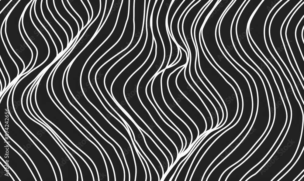 Poster black and white background with diagonal wavy lines for design, vector illustration. abstract simple