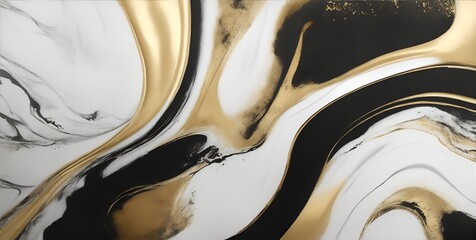 Obraz premium Golden Elegance: Abstract Artwork with Flowing Shapes in a Luxurious Palette of Black and Gold and white