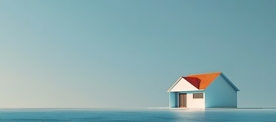 Illustration of a house on a white plain with a blue sky background