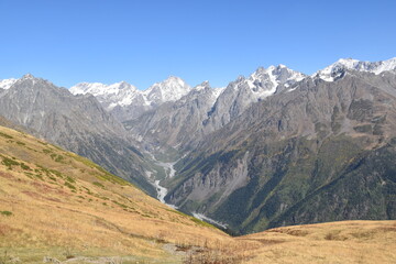 Stunning fall and autumn colors in the Caucasus Mountains around Mestia and Svaneti in Georgia