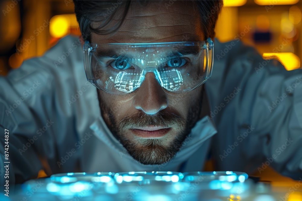 Poster close-up portrait of an engineer in a lab
