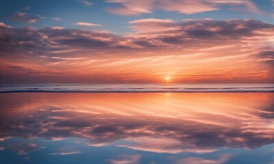 Obraz premium Spectacular abstract image of a scenic calm ocean, sunrise sky reflecting in the water. Sunset and natural